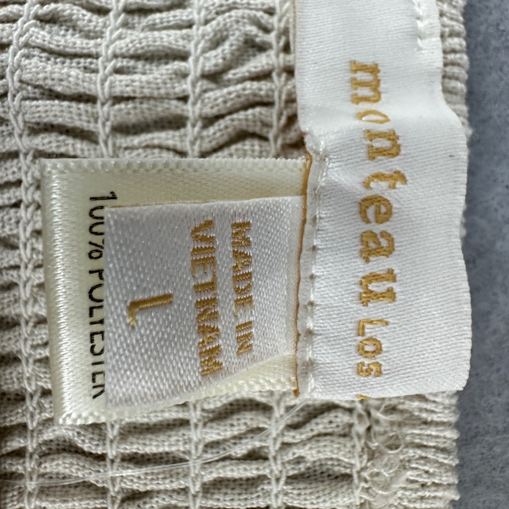 Monteau Los Angeles Beige Midi Dress Braided Straps Smocked Back L - Picture 10 of 10